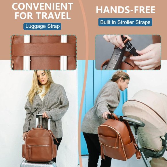 MOMINSIDE Small Brown Leather Diaper Bag Backpack with Blue Interio - Brand New! - Picture 11 of 11